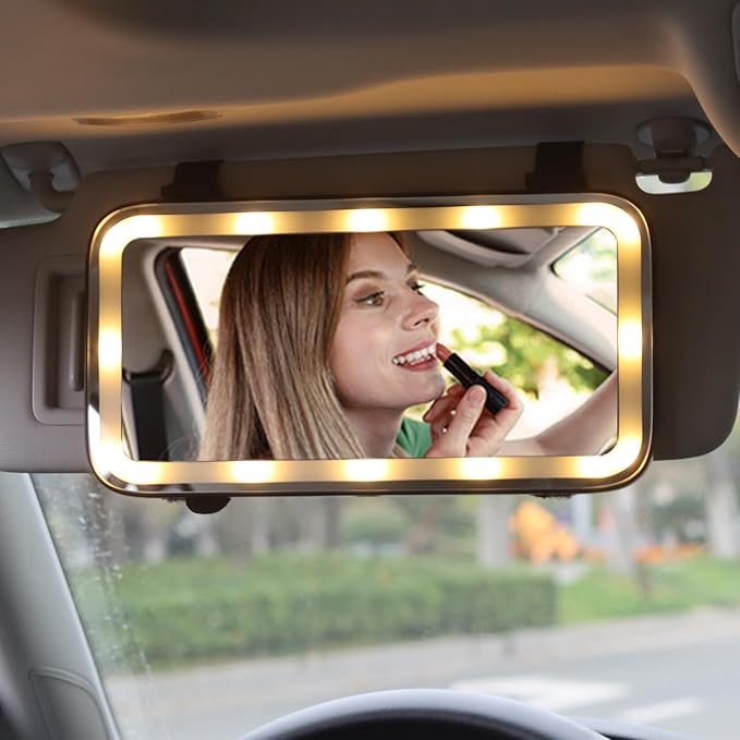 Car Visor Vanity Mirror with Light,LED Sun Visor Mirror,Truck Makeup Mirrors with 3 Light Modes & Dimmable Touch Screen,Car Accessories for Women and Girl