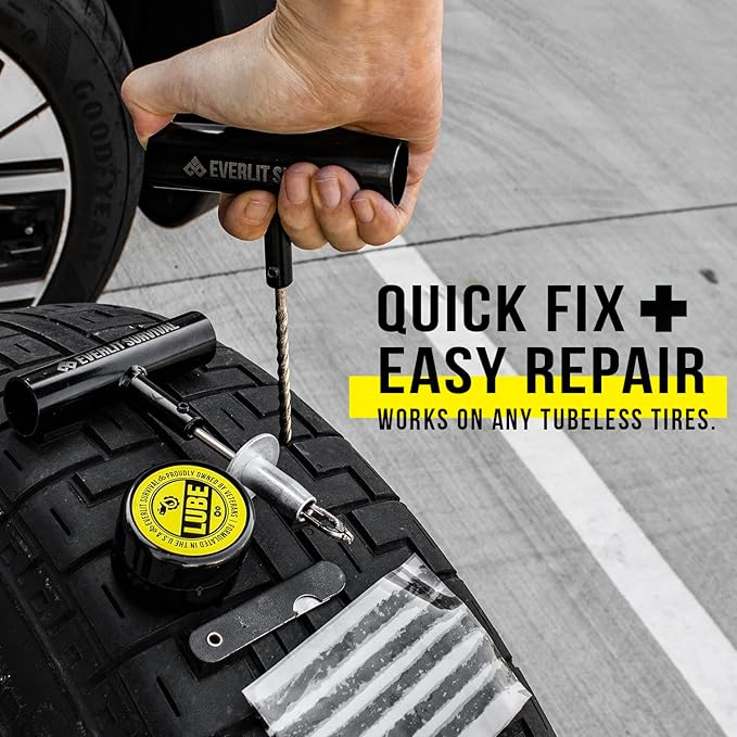 Tire Repair Kit with Air Compressor Car Emergency Kit with Universal Tire Plugs Repair Nails To Fix Punctures Roadside Assistance for Car Truck SUV Motorcycle ATV Tractor Trailer.
