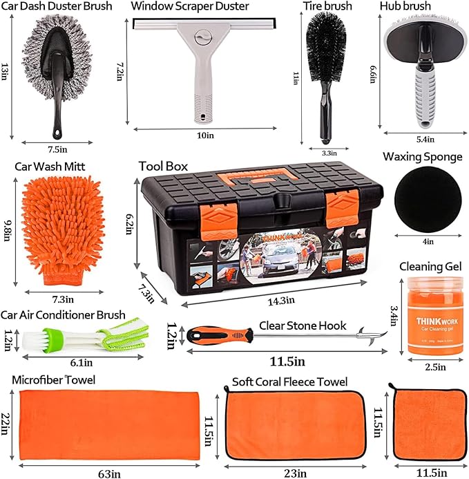 THINKWORK Car Cleaning Kit, Car Washing Kits for Vehicles, Car Detailing Kit Suitable for Small and Medium Vehicles Such As Cars, Trucks, Suvs(17pcs)