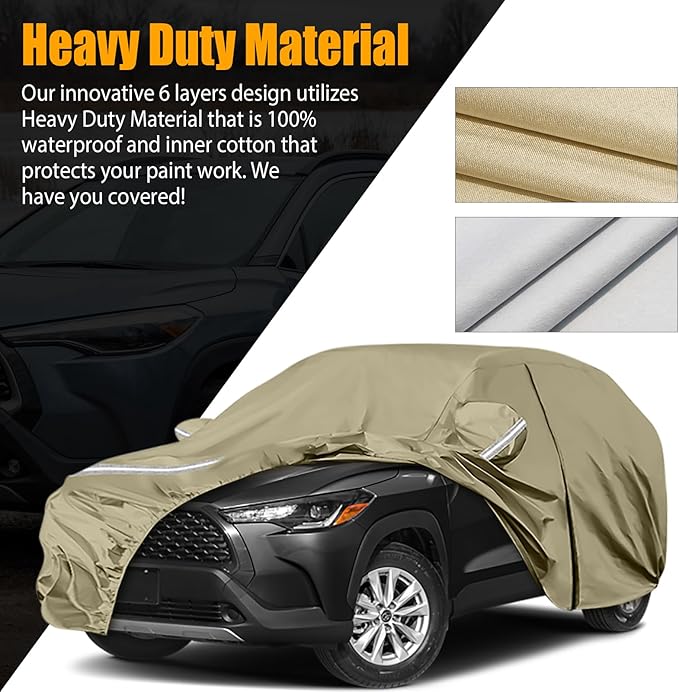 Waterproof Car Covers Replace for 2019-2025 Toyota Corolla Cross, Multilayer Heavy Duty with Cotton Liner All Weather Car Cover with Zipper Door, Windproof Bands for Snow Rain Dust Protection