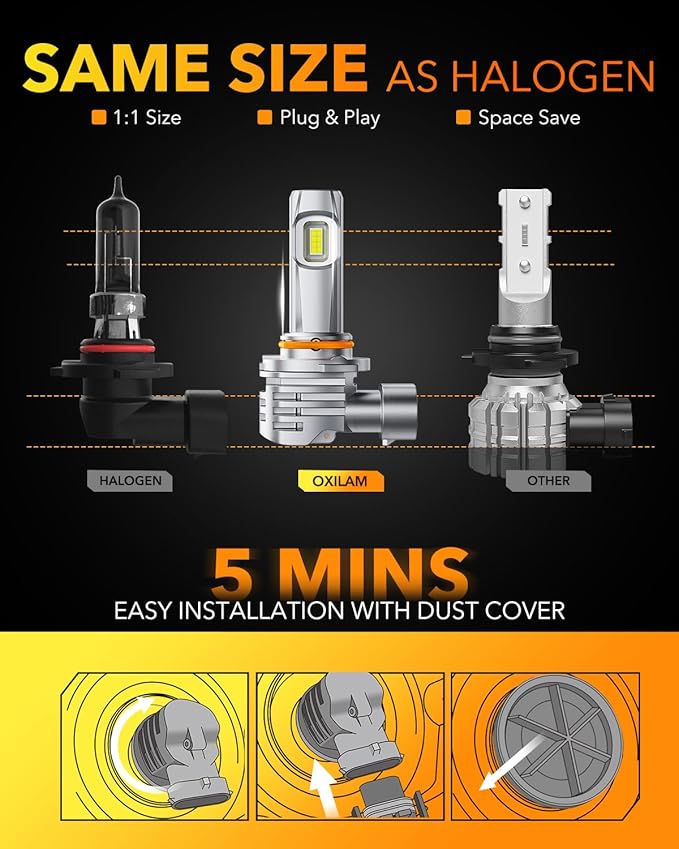 OXILAM 9005 LED Light Bulb, 800% Brighter Ultra-Bright Ultra-Bright, 3 Min Quick Install, 20 Years Lifespan, No Flicker, 99% Compatibility