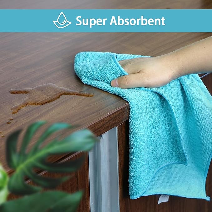 HOMEXCEL Microfiber Cleaning Cloth, 24 Pack Cleaning Rags, Cleaning Towels with 4 Color Assorted, 11.5"X11.5"(Green/Blue/Yellow/Pink)