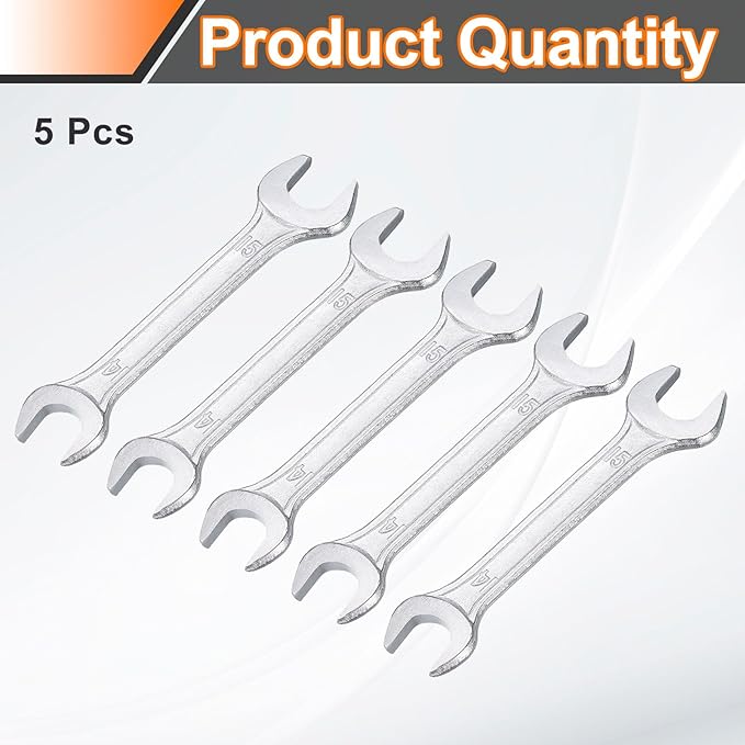 HARFINGTON 5pcs Double Open End Wrench 14mm x 15mm Metric 15 Degree Offset Angle Small Flat Head Wrench Galvanizing Open Ended Spanner for Automotive Repair Furniture Assembly