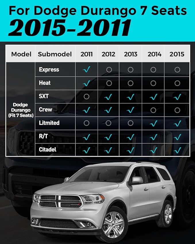 Floor Mats Full Set for Dodge Durango 2011-2015 7 Seats, All Weather Floor Mats Cargo Liner Car Accessories for Dodge Durango 2011-2015, Custom Fit Accessories Rubber Trunk Liner for SUV Cargo