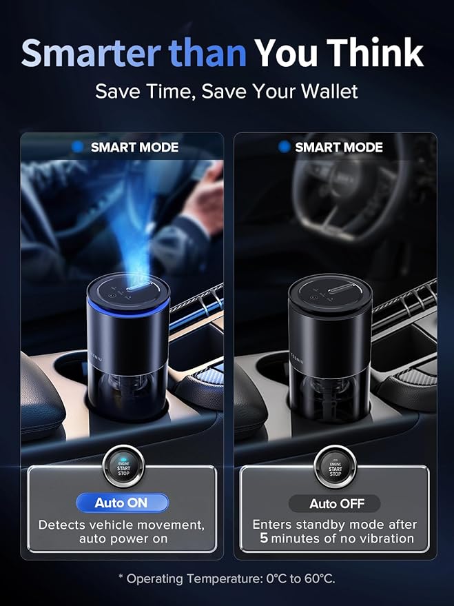 Ceeniu Smart Car Air Freshener, New Car Smell Scent, Enlarged Spray Nozzle, Advanced Ultrasonic Diffuser CF12 Pro, Auto On/Off, Adjustable Mode, 60-Day Powerful Battery, Ambient Light, Lasts 4 Months