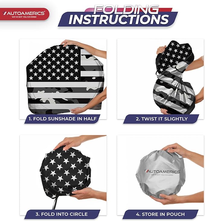 Autoamerics 1-Piece Windshield Sun Shade B&W Camo American Flag USA Design - Foldable Car Front Window Sunshade for Most Sedans SUV Truck - Blocks Max UV Rays and Keeps Your Vehicle Cool - Large