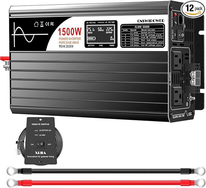 Xijia 1500W (Peak Power 3000W) Pure Sine Wave Inverter DC 36v to 120v Inverter 60HZ Solar Converter for Home Use,RV, Camping, Boat,Outdoor (DC36V (Range 30V-45V) 1500W)
