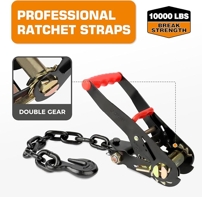 Kingfun Car Tie Down Straps for Trailers 4 Pack Lasso Straps - 2" x 120" Heavy Duty Trailer Strap, 10,000 lb Break Strength, Over The Wheel for Car Hauler, Truck, UTV, Utility Trailers