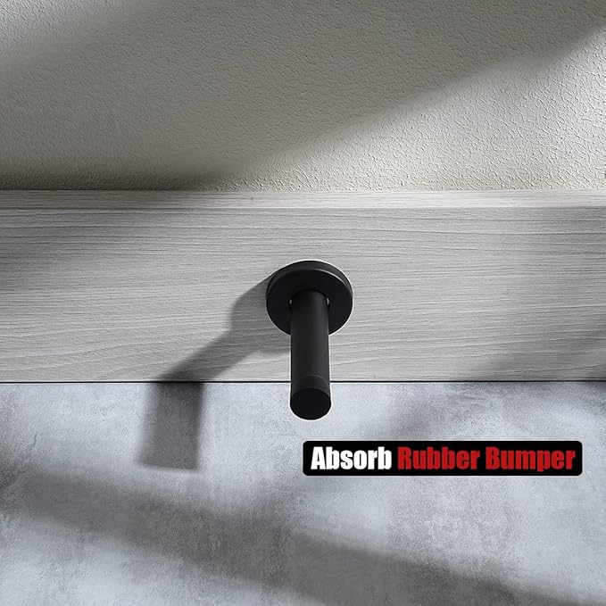 JQK Door Stopper Black, 304 Stainless Steel Thicken 1mm Sound Dampening Door Stop Bumper Wall Protetor 2 Pack, Matte Black, DSB5-PB-P2
