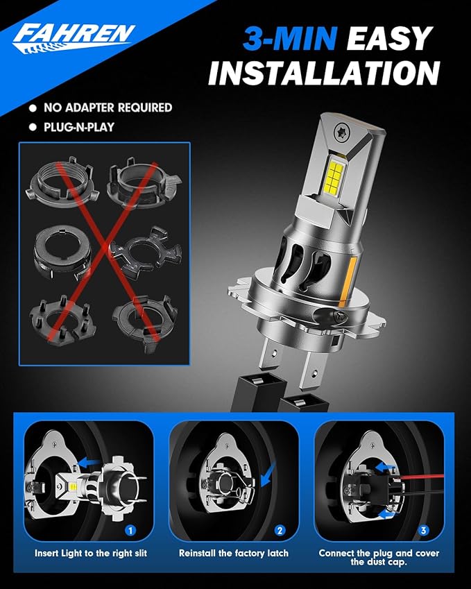 FAHREN H7 LED Light Bulbs, 30,000LM Super Brightness 1:1 Size No Adapter Needed Plug & Play, 6500k White with 16 CSP Chips, Canbus Ready Non-Polarity H7 Fog Bulb with Turbo Fan, IP68 Pack of 2