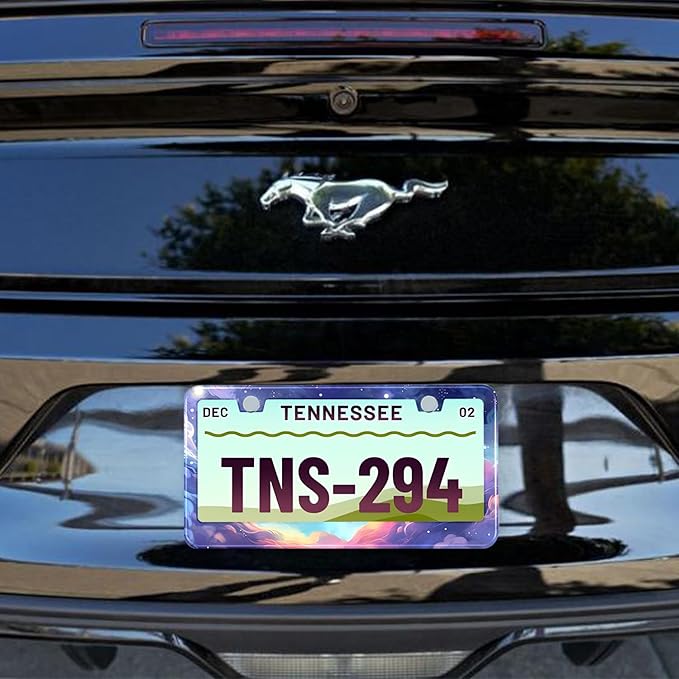 Space Galaxy License Plate Frame Blue Cloud Stars Sky Stainless Steel License Plate Holder Auto Parts Decoration with Screws License Plate Holder 12x6 Inch for Women Gift Car Accessories