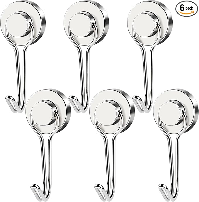 MIKEDE Magnetic Hooks, 40LB Neodymium Magnet Hooks Heavy Duty, Strong Magnetic Swivel Hooks for Hanging, Rust Proof Strong 6 Pack Magnets with Hook for Fridge, Toolbox, Storage