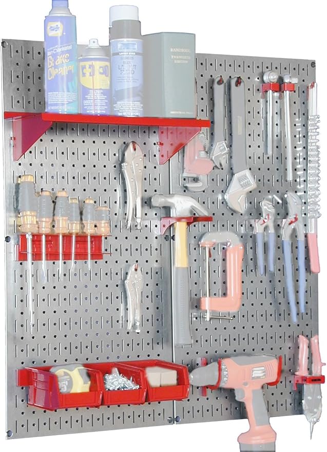 Wall Control 30-WGL-200GVR Galvanized Steel Pegboard Tool Organizer,Galv/Red
