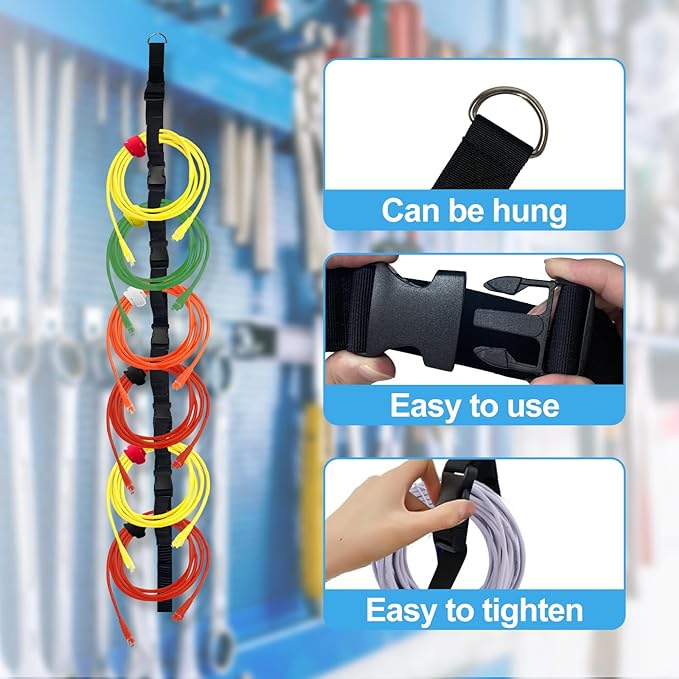 3 Pcs Extension Cord Organizers Storage Garage Extension Cord Holder with 6 Slots Organizer Straps with 28 Pcs Cable Ties 6 Pcs Hardware Nails for Vertical Space Cable Hose Rope String Lights