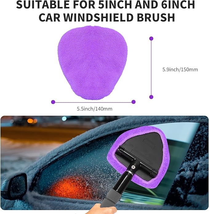 XINDELL 5 Pack Microfiber Pads – Replacement Heads Cover for Xindell Windshield Cleaner Tools. Washable & Reusable Triangle Pads (Violet). Fits Window Reach Tool - Handle Not Included