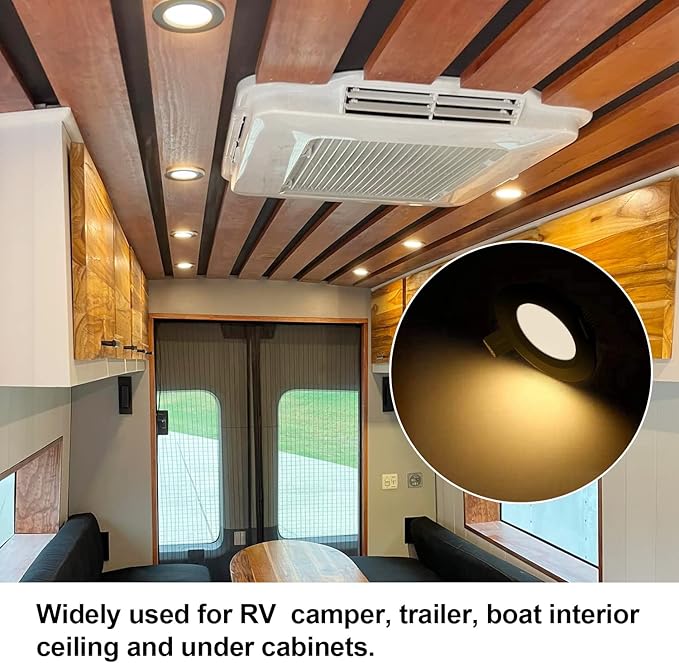 12 Volt LED Puck Light RV Boat Recessed Ceiling Light Super Slim LED Panel Light with Hole Puncher DC 12V 3W Full Aluminum Downlights 6 Pack,2700-3200k