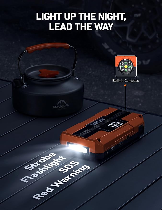 AstroAI T8 Car Jump Starter, 2500A 8-in-1 Jump Box for Car Battery, Up to 8.0L Gas & 5.0L Diesel Engine, 15200mAh QC 3.0 Power Bank, Informative LED Screen with Cigarette Adapter, Jumper Cable
