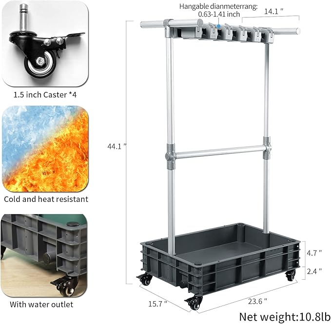 Broom mop Holder Cleaning Supplies Organizer Janitor carts on Wheels Housekeeping Station Storage Tools for Garage, Garden, Closet, Cabinet