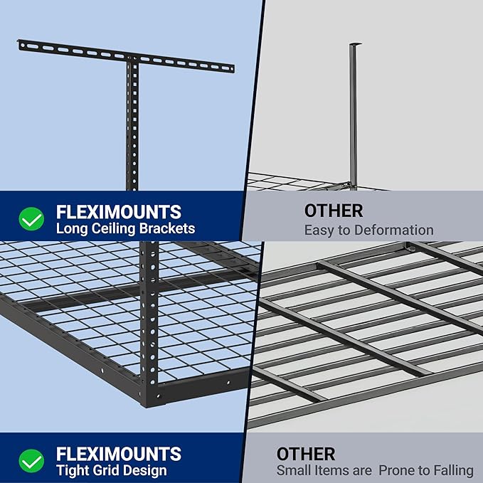 FLEXIMOUNTS 4x4FT Garage Storage Rack Overhead, Adjustable Ceiling Storage Racks, Metal Garage Organization System with 350LBS Weight Capacity(Black)