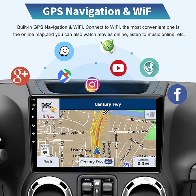 Car Radio Stereo for Jeep Wrangler JK 2007-2018 Dodge Ram 1500 2500 3500 Grand Cherokee, Android 13 2G+64G with CarPlay Android Auto 10 inch Touchscreen Head Unit, GPS BT WiFi AM/FM, Rear View Camera