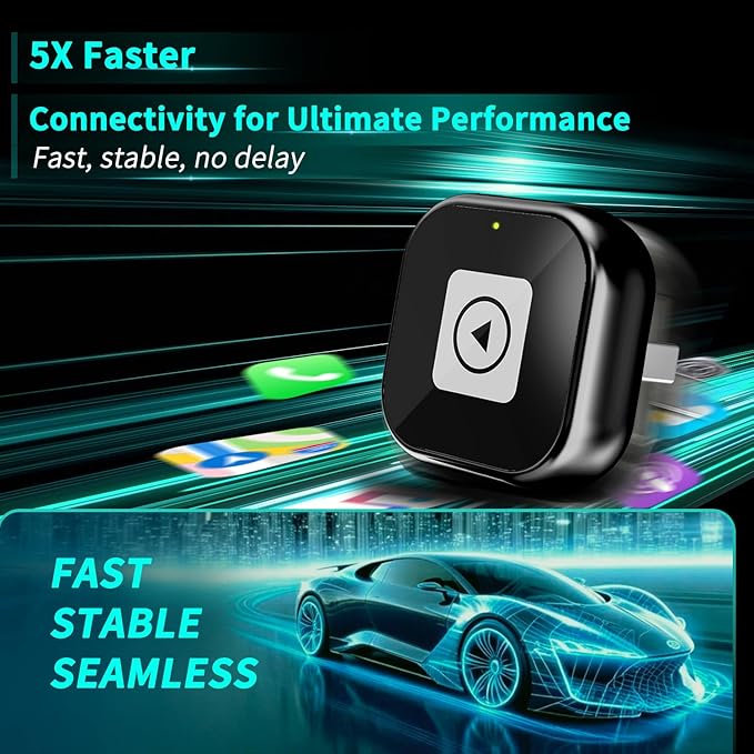 Wireless CarPlay Adapter for iPhone - Mini USB Design, Plug & Play, Auto Connect,Convert Wired to Wireless CarPlay in Seconds, iOS 10+ Compatible (2025 Upgrade) for Cars 2016+ (Black)