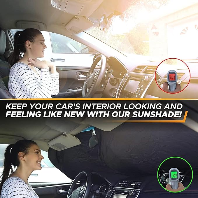 EcoNour Car Windshield Sun Shade (2 Pack), Reflector Sunshade car Window Shades, Car Reflective Sun Blocker Fits Small Sedans, Mini SUVs, & Hatchbacks, Medium (64 in x32 in)