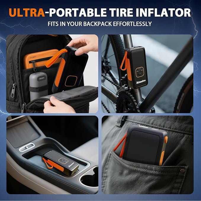 Tire Inflator Portable Air Compressor - Air Pump with Digital Pressure Gauge, 150PSI, LED Light, Auto Shut-Off Function - Cordless Pump for Car, Motorcycle, Bicycle, Balls and Lawn Equipment