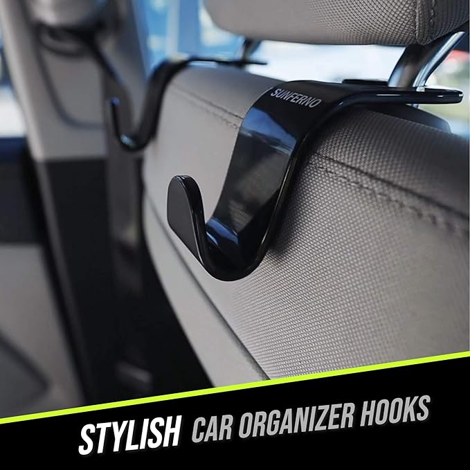 Car Hooks – Durable Headrest Hooks for Car | Car Purse Hook Holds Bags, Groceries & Essentials | Purse Hooks for Car That Don't Slip | Must-Have Car Hanging Accessories – 4-Pack, Easy Install