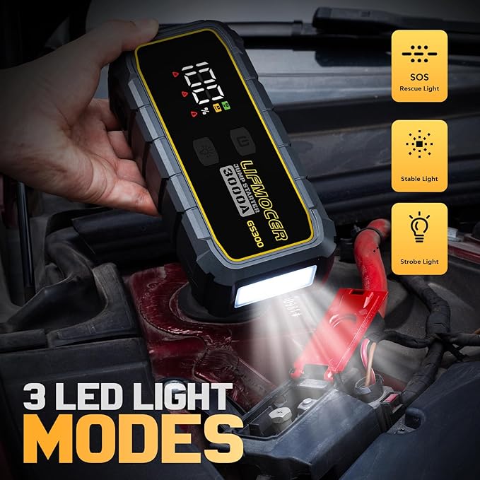GS300 Jump Starter - 3000A Car Battery Jump Starter for Up to 10.0L Gas and 8.0L Diesel Engines, 12V Portable Jump Box with Storage Case USB Quick Charge, and LCD Display