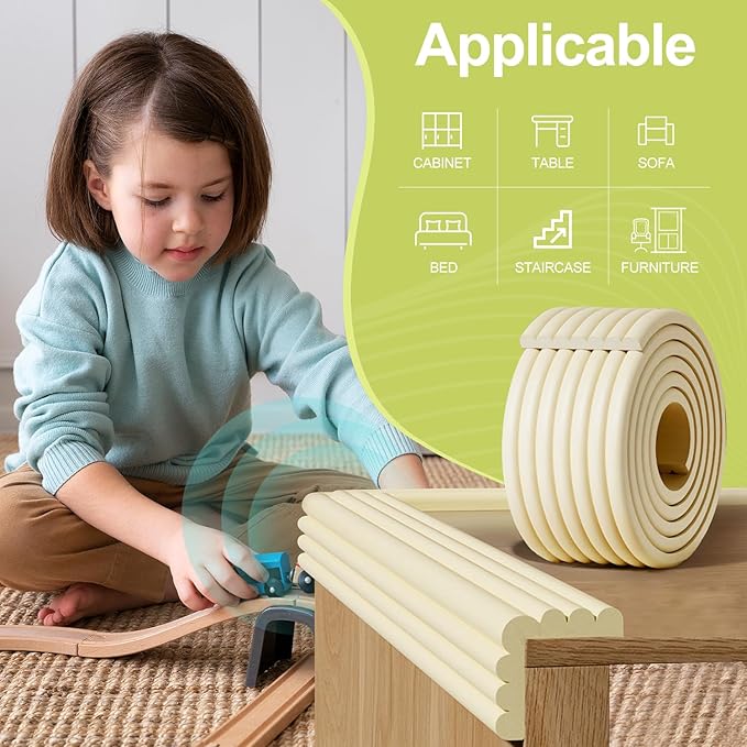 Baby Proofing Wall Corner Protector,Edge Guard Corner Protector,6.56ft Thinken Soft Corner Protectors Pre-Taped Soft Rubber Foam Edge Cushion for Furniture (Brown, 6.56Ft x 11.8" W x 0.47" Th)