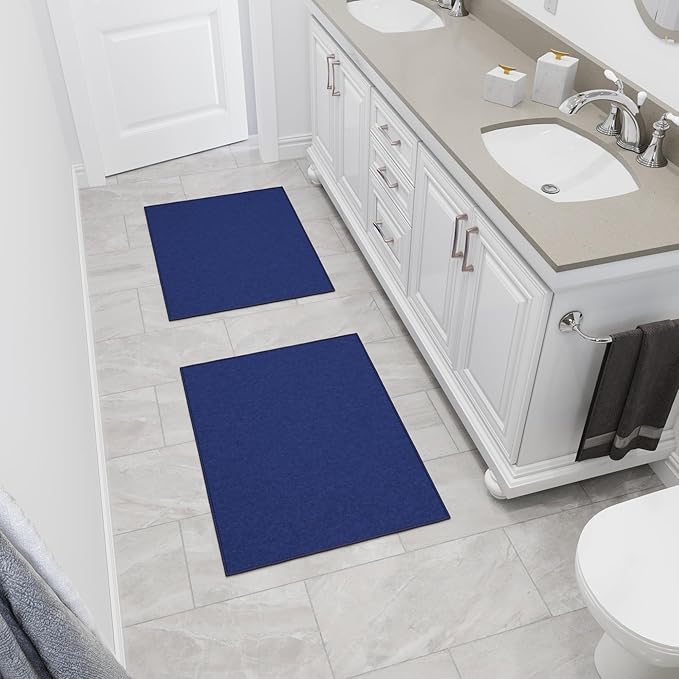 Ottomanson Rugs for Entryway 2'3" x 3' - 2 Pack Non Slip Solid Small Area Rugs Durable Front Door Mat Rug Stain Resistant Entrance Rugs for Bathroom Kitchen Bedroom & Living Room, Navy