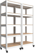 HOMEDANT House White 5-Tier Metal Rolling Cart Shelf Rack Casters Heavy Duty Wheel Shelving Unit Adjustable Utility Storage Shelves Organizer Shelf Kitchen Garage 24.4" W x 16.5" D x 62.2" H 2Pack