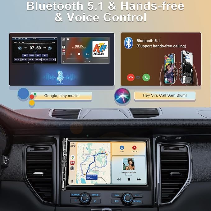7 Inch Car Stereo with Wireless Apple CarPlay,Double Din Car Radio Androdi Auto,Bluetooth 5.2,IPS 1024 * 600 Display,FM Radio, Backup Camera,Online Navigation,178 * 100mm,Car Audio Receivers