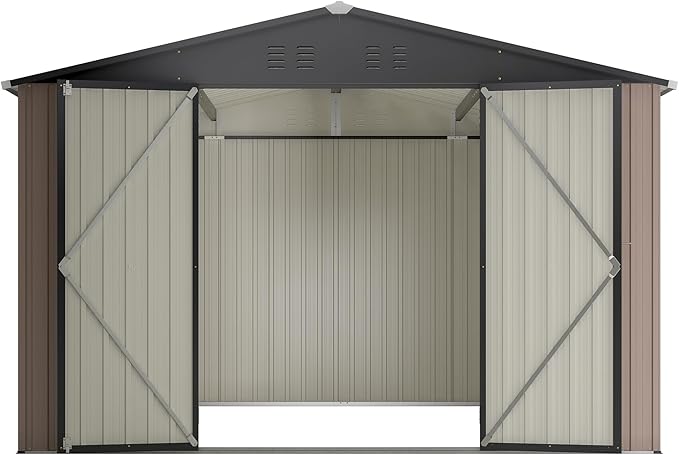 10 x 10 FT Outdoor Storage Shed, Large Metal Tool Sheds with Updated Frame Structure and Lockable Doors, Garden Shed for Backyard Garden Patio Lawn