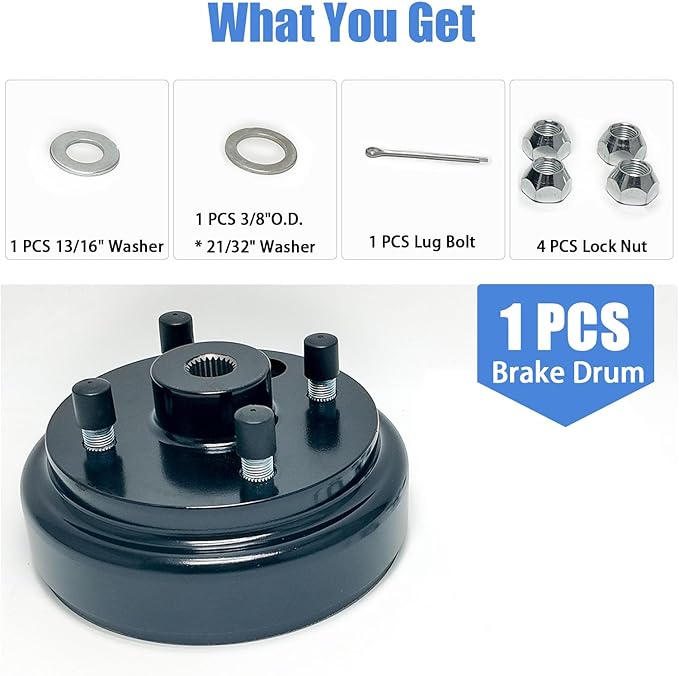 Golf Cart Brake Drum Assembly Kit Compatible with EZGO TXT 1982-up Electric and 1982-1993 2-Cycle Gas Style, Rear Brake Hub with 24 Splines Replaces 19186G1P - 1 Pack