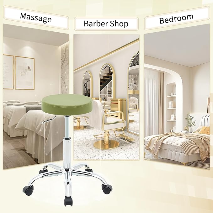 Tattoo Stool with Wheels,Adjustable Rolling Massage Chair19.5’’-26.6’’, Green Salon stools for Hair Stylist (Green)