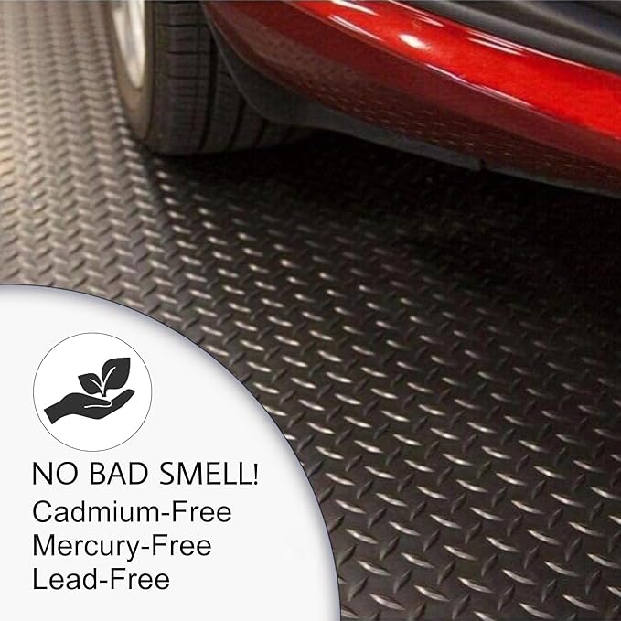 SEAL 6 x 20 Ft Premium Garage Floor Mat, Solid 2.8mm Thickened Black Commercial Grade Heavy Duty Parking Mat for Garage Floor, Golf Cart, Water/Stain Resistant Floor Runner (Embossed Diamond Plate)