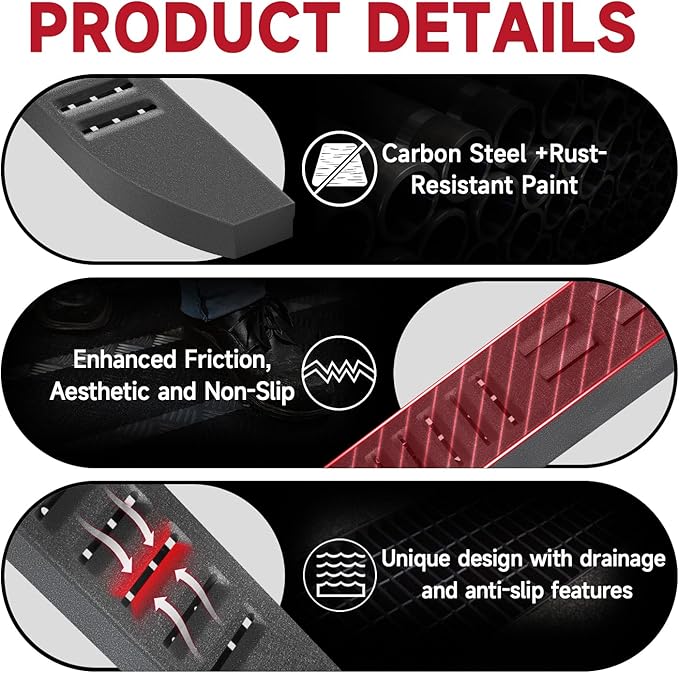 6'' Running Boards Side Steps Nerf Bars – Heavy-Duty Carbon Steel with Black Powder Coating – Durable and Rust-Resistant, Fits for 2019-2024 Silverado Crew Cab (Mixed Slots)