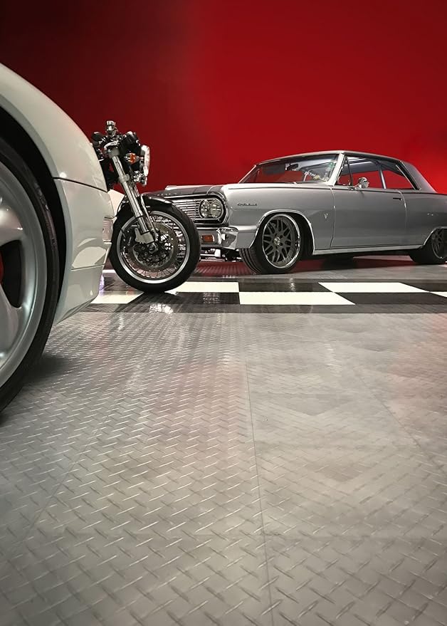 RaceDeck Diamond Plate Design, Durable Interlocking Modular Garage Flooring Tile (Single Tile), Beige