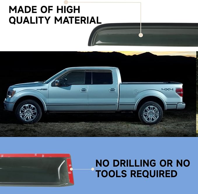 Rain Guards Window Visors Fit for 2009-2014 Ford F150 SuperCrew Cab Truck, Outside Mount Sun Shade Window Vent Deflectors,Smoke Tinted Side Window Vent Visors 2010 2011 2012 2013