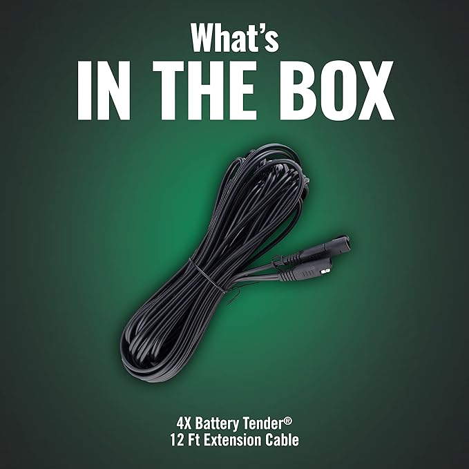 Battery Tender 12 Foot Extension SAE Cable 4 Pack - Designed for Use with Battery Tender Chargers - Quick Connect Plugs for Easy Connection to Motorcycle, Cars, ATVs and More - 081-0148-12-BG4
