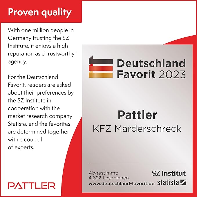 PATTLER® Marten Repellent for Car Engines - Ultrasonic Marten Repeller Under Hood for Immediate and Long-Term Protection Against Martens. Marten Deterrent for Cars Powered by 12V Car Battery - 2 Unit