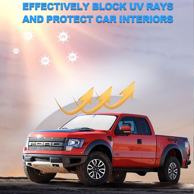 2024 Upgrade Front Windshield Sunshade fit for Ford F150 2009-2014 Foldable Car Shade 240T Reflective Polyester Ford F-150 Lariat King Ranch Platinum XL XLT Limited Raptor Accessories |Keep Cool|