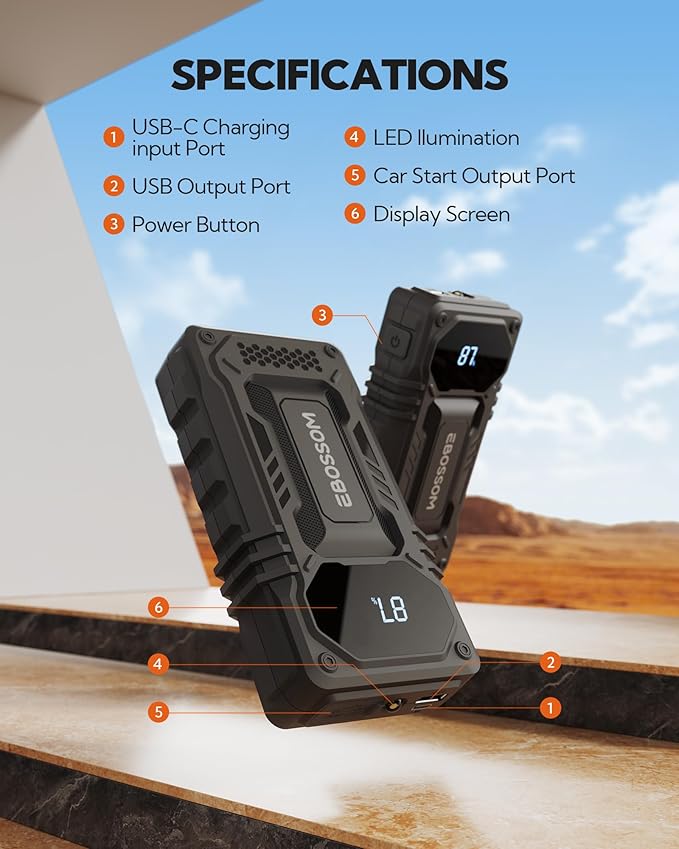 Car Battery Jump Starter,12000mAh Battery Jump Box,44.4Wh Vehicle Jump Booster with Smart Jumper Cables,LED Light Emergency Car Kits for Vehicles,Arrancador Ae Batería