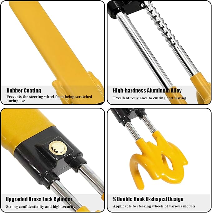 Steering Wheel Lock, Car Steering Wheel Lock Anti-Theft Device, Great Deterrent Adjustable Steering Double Hook Car Column Bar Lock for Car Truck Van and SUV, Heavy Duty Security