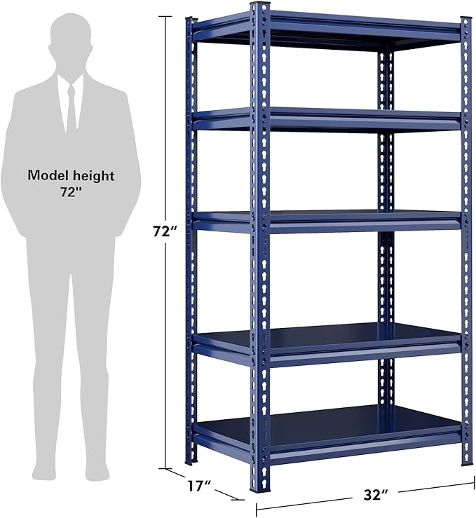 REIBII Garage Shelving 2000 LBS Storage Shelves Heavy Duty Metal Shelving Unit Shelf for Pantry Closet,Kitchen,Commercial,Warehouse,32" W x 17" D x 72" H,Blue