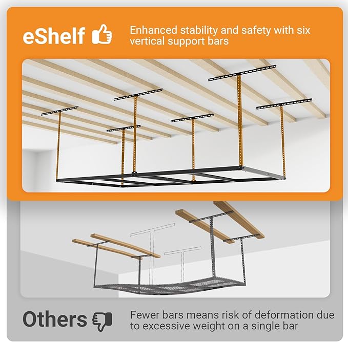 4x8ft Overhead Garage Storage Rack Wooden Decking Not Included, Heavy Duty Metal Rack, Adjustable Ceiling Dropdown, 600lbs Weight Capacity (Black)