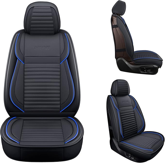 LINGVIDO Car Seat Covers, Breathable and Waterproof Faux Leather Automotive Seat Covers for Cars SUV Truck Sedan,Universal Anti-Slip Seat Cover with Backrest (Front Seat, Black-Blueline)