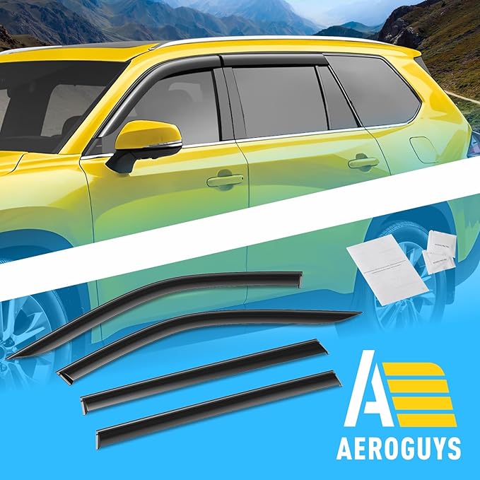 Extra Durable Window Deflectors Tape-On Window Visors Rain Guards Fit for Toyota Grand Highlander 2024-2025, Sun Visors, Wind Vent for Shades, Exterior Car Accessories - 4pcs. AG0879