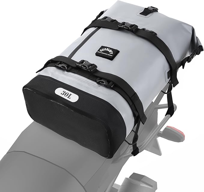Motorcycle Tail Bag, 30L Waterproof Motorcycle Saddle Bag, 2 Size and 3 Color Options Luggage Bag, PVC Travel Bag, Rear Seat Bag, Stone Grey GT-30GRY